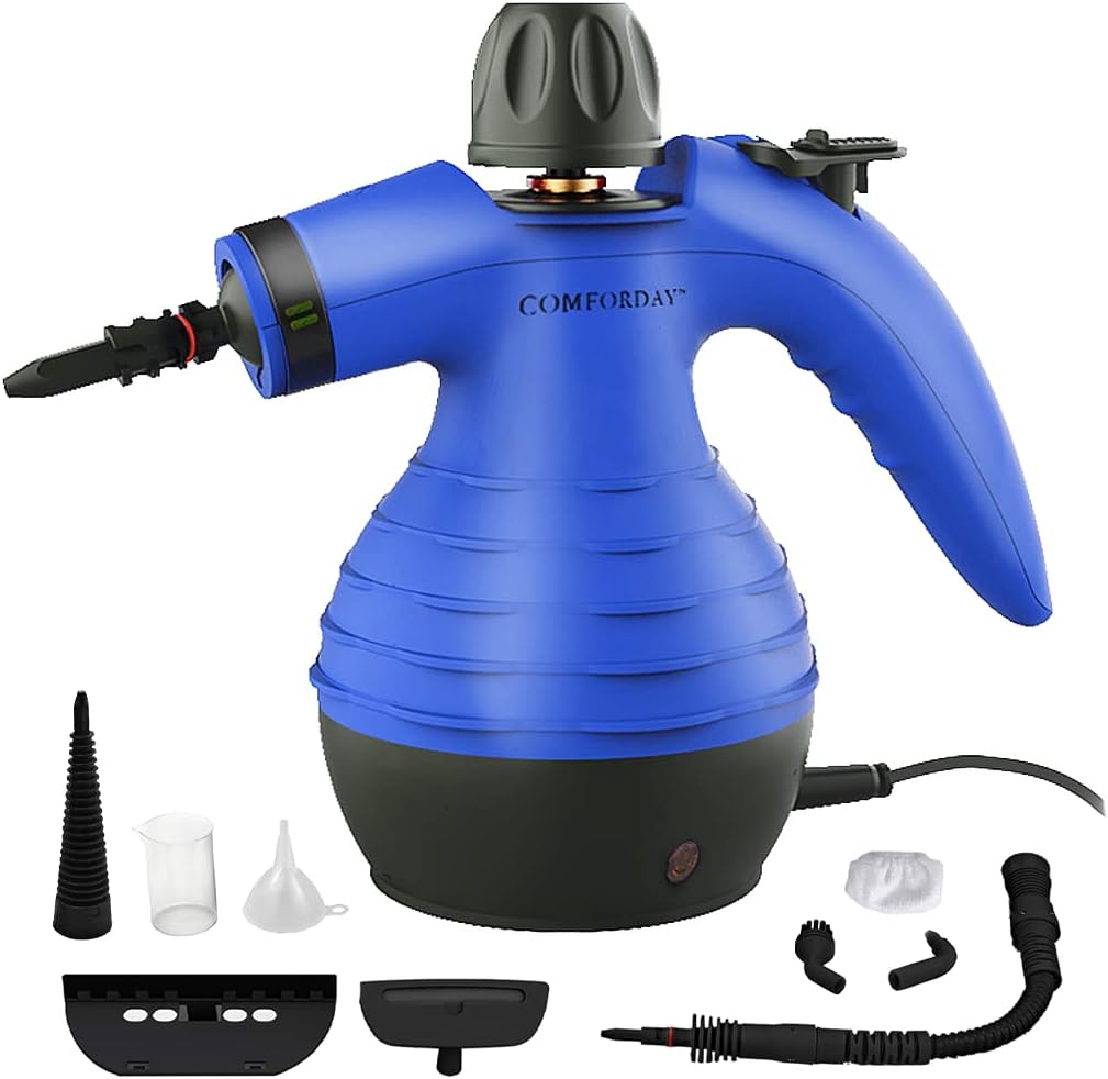 COMFORDAY Handheld Steam Cleaner, Multipurpose Portable Steam Cleaner with 9 Accessories for Removing Stains, Carpets, Curtains, Car Seats, Kitchen, Bed Bugs, Floor, Bathroom (EU)
