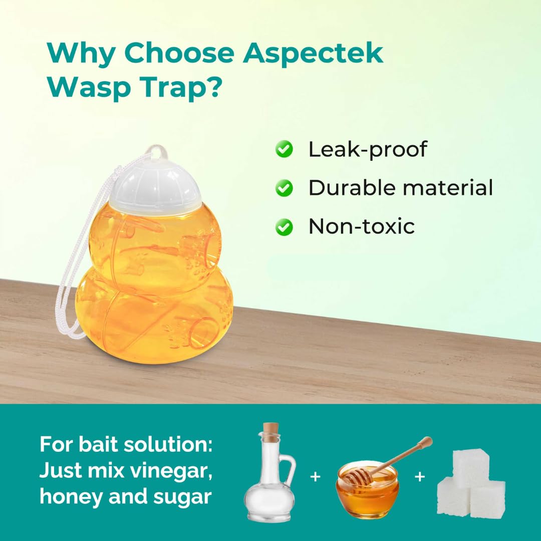 Wasp Trap 2 Pcs, Effective Bee and Wasp Nest Killer traps for Outdoor-Indoor, Yellow Jacket Traps, Bee trap, Hornet Trap, Lightweight Wasps Catcher, Hourglass-Shaped ASPECTEK Fly control (EU)