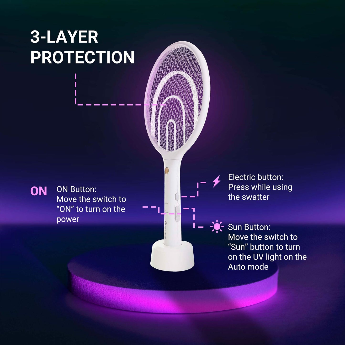 Aspectek 2 Packs Electric Mosquito Raquette 3000 V, Rechargeable Insect Tiller for Indoor and Outdoor Use, USB Charging Cable