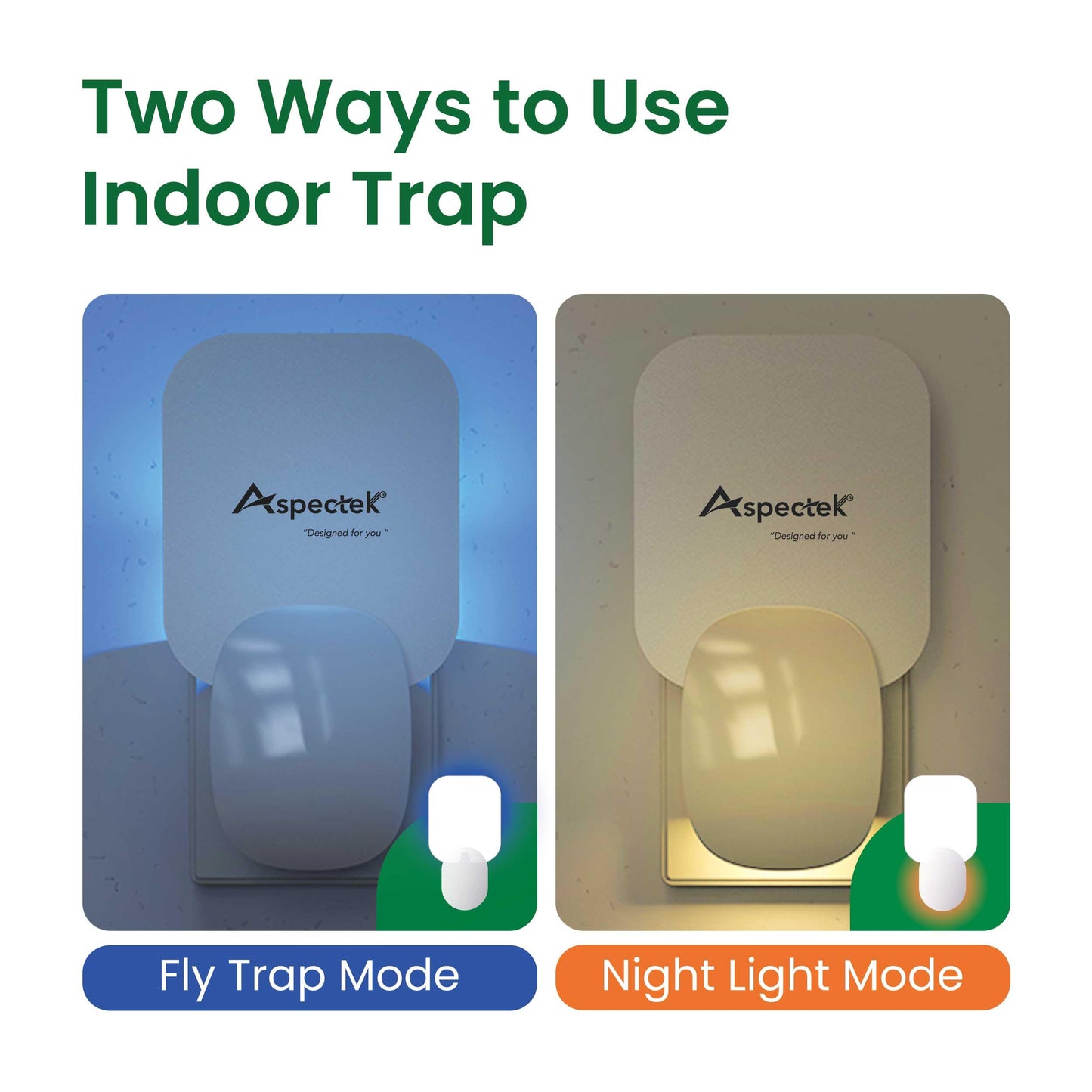 Aspectek Trap Sticky Insect Flying Insects Indoor Blue UV Light 12 Packs Glu Sticky Fly Catcher Night Home White Pack of 2 (EU)