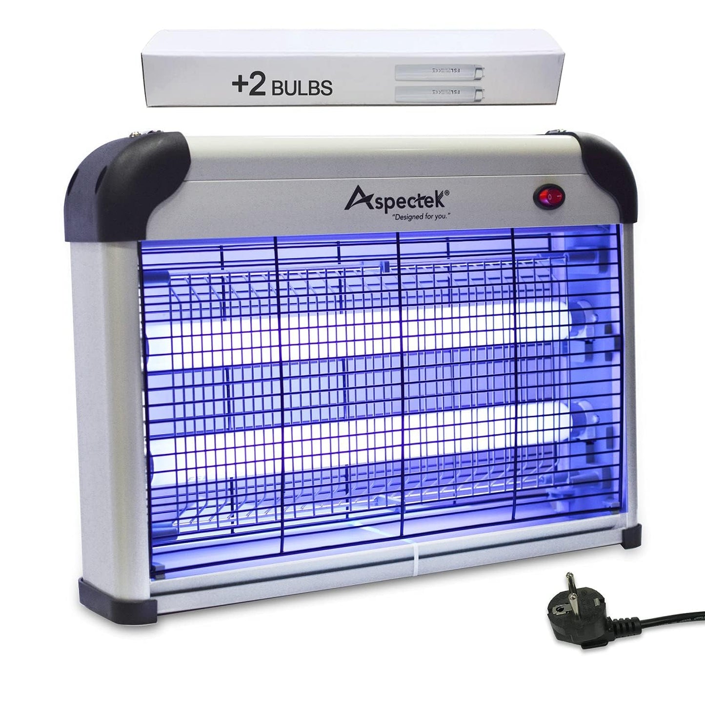 ASPECTEK 20W UV Electric Fly Killer Lamp - Indoor Electric Fly Insect Killer - Mosquito Repellent - Wasps, Gnats, Chemical-Free - 2 Replacement Bulbs (EU)
