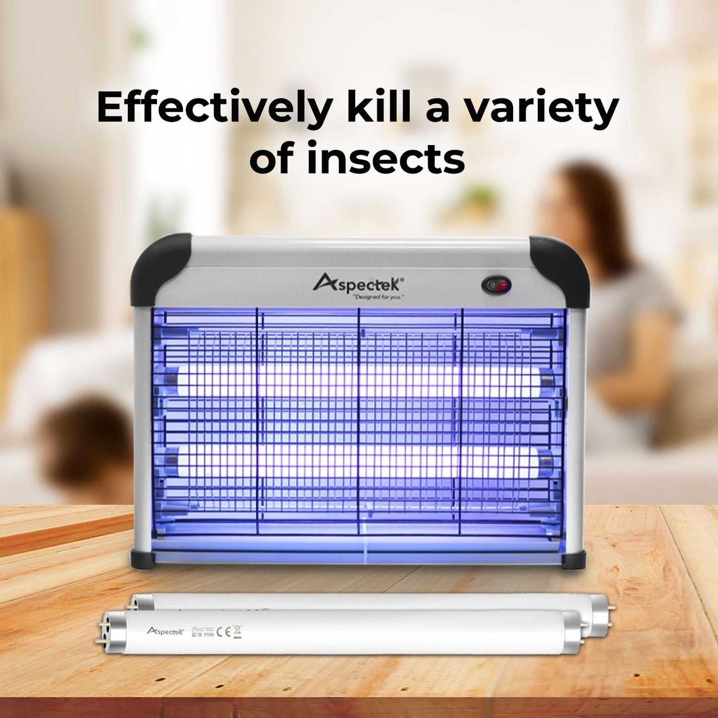 ASPECTEK 20W UV Electric Fly Killer Lamp - Indoor Electric Fly Insect Killer - Mosquito Repellent - Wasps, Gnats, Chemical-Free - 2 Replacement Bulbs (EU)