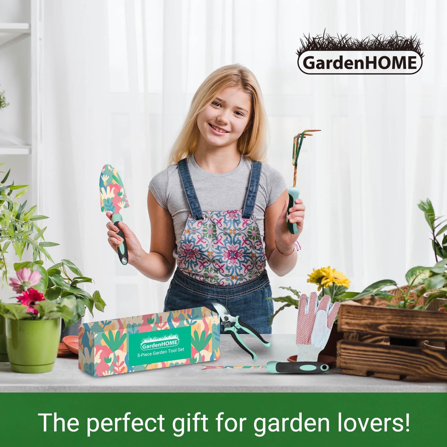 GardenHOME 5 Pcs Premium Durable Garden Tools Set with Ergonomic Non-Slip Handle (Floral Set) (EU)