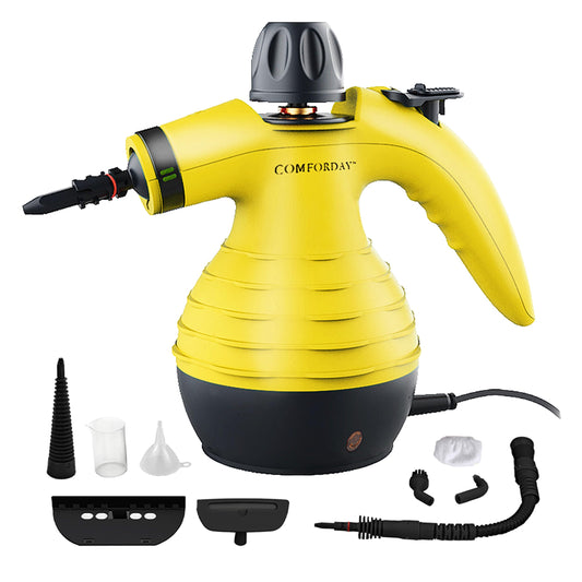 Comforday Multi-Purpose steam cleaner handheld with 9-Piece Accessories, Perfect for Stain Removal, Curtains, Car Seats, Floor, Bathroom (UK)