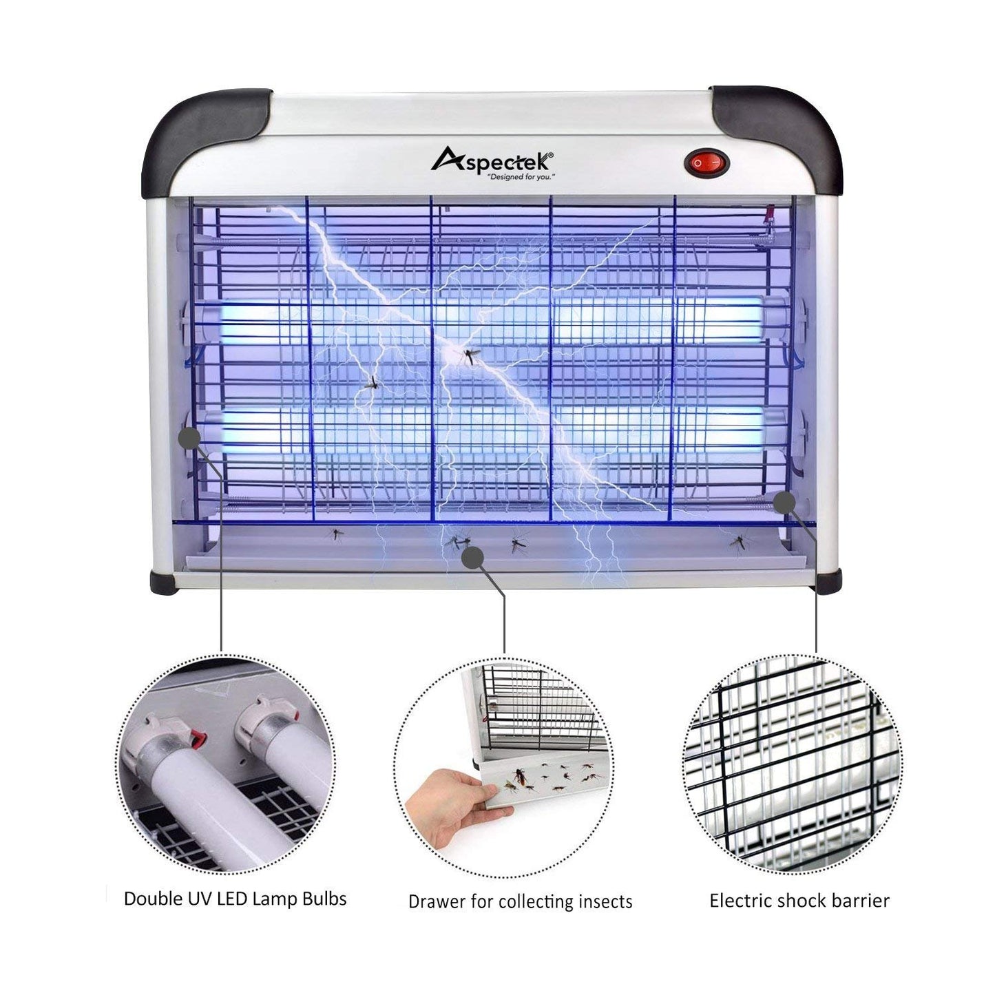 ASPECTEK Electric Fly Killer, Mosquito Killer Lamp – UV Lamp, Electric Insect Killer 20 W, Fly Killer, Indoor Mosquito Killer, Effective Fly Trap (EU)