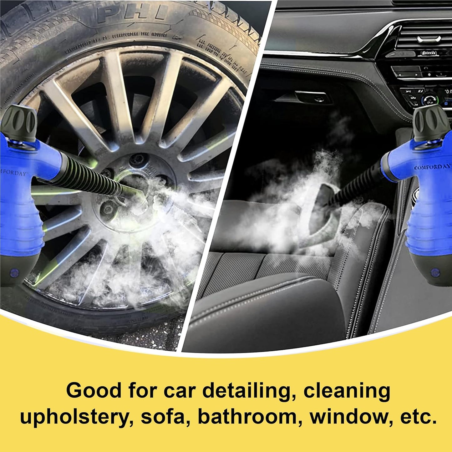 COMFORDAY Handheld Steam Cleaner, Multipurpose Portable Steam Cleaner with 9 Accessories for Removing Stains, Carpets, Curtains, Car Seats, Kitchen, Bed Bugs, Floor, Bathroom (EU)