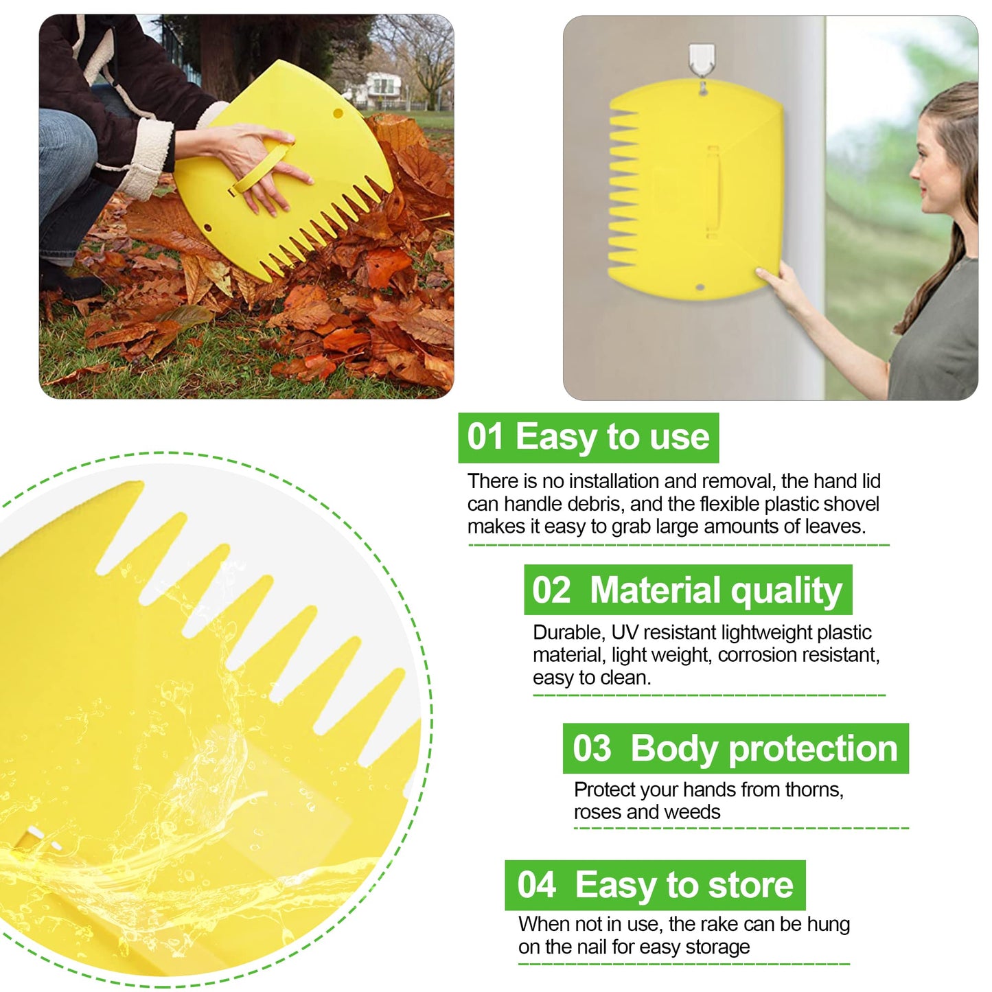 GardenHOME Garden and Yard Leaf Scoops Hand Rakes, Large Sized Leaf Grabbers, Leaf Collector,1 Pair (Yellow) (EU&UK)