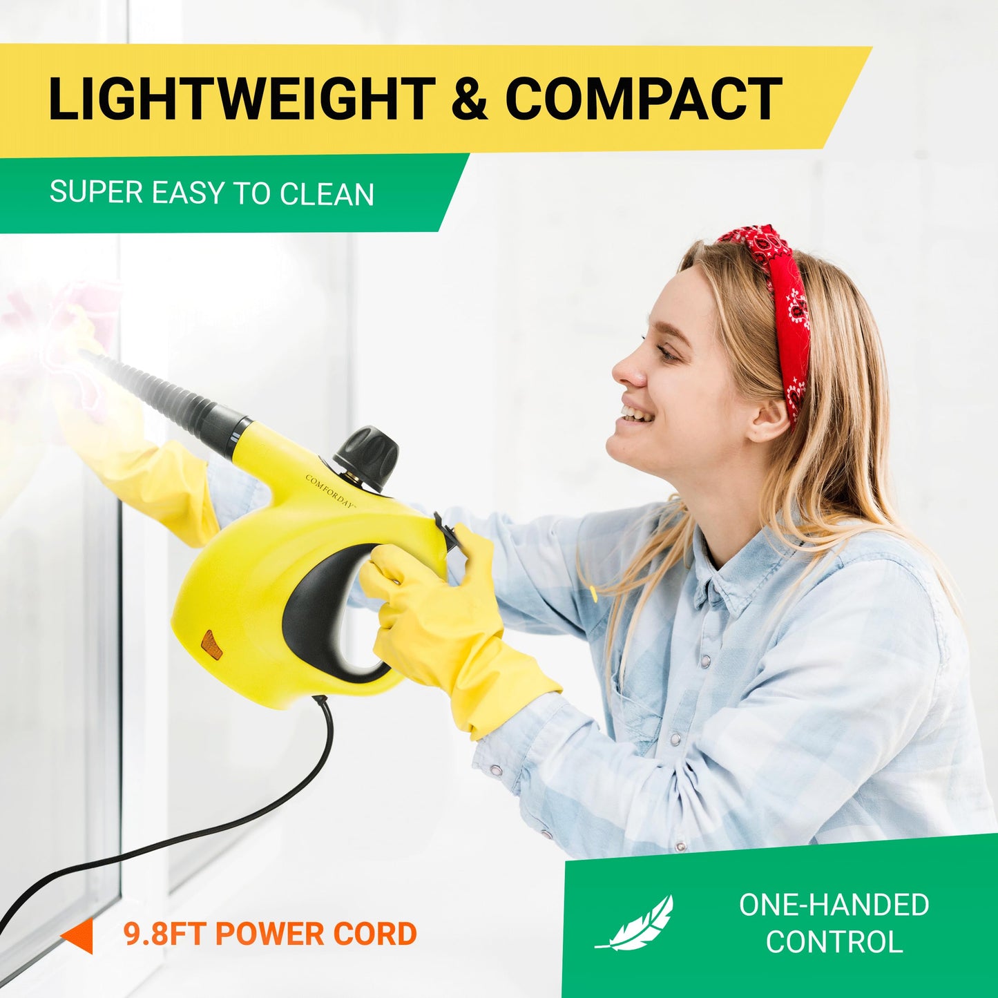 Comforday Portable Steam Cleaner, Multi-Purpose Steam Cleaner with 9 Accessories for Carpets, Curtains, Sofas, Kitchens, Bathrooms and More Steam Cleaner Portable Steam Cleaner (EU)