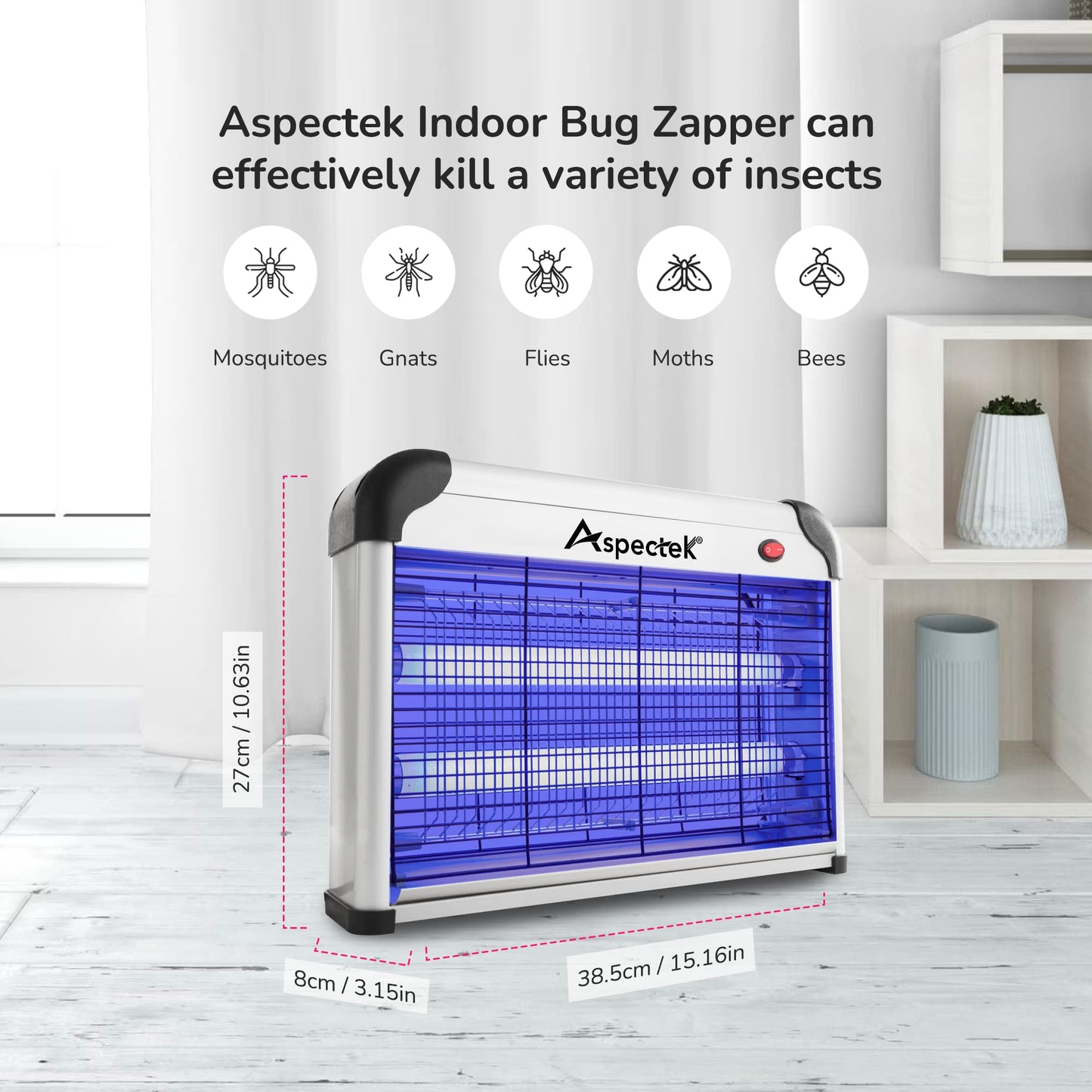 ASPECTEK 20W UV Electric Fly Killer Lamp - Indoor Electric Fly Insect Killer - Mosquito Repellent - Wasps, Gnats, Chemical-Free - 2 Replacement Bulbs (EU)