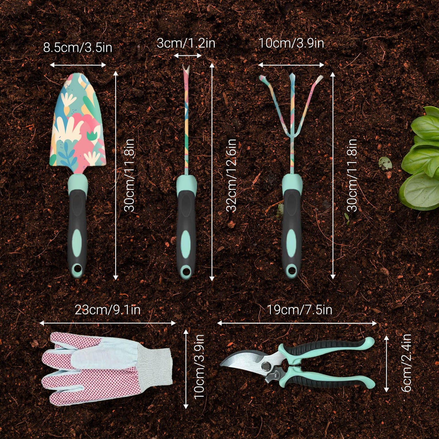 GardenHOME 5 Pcs Premium Durable Garden Tools Set with Ergonomic Non-Slip Handle (Floral Set) (EU)