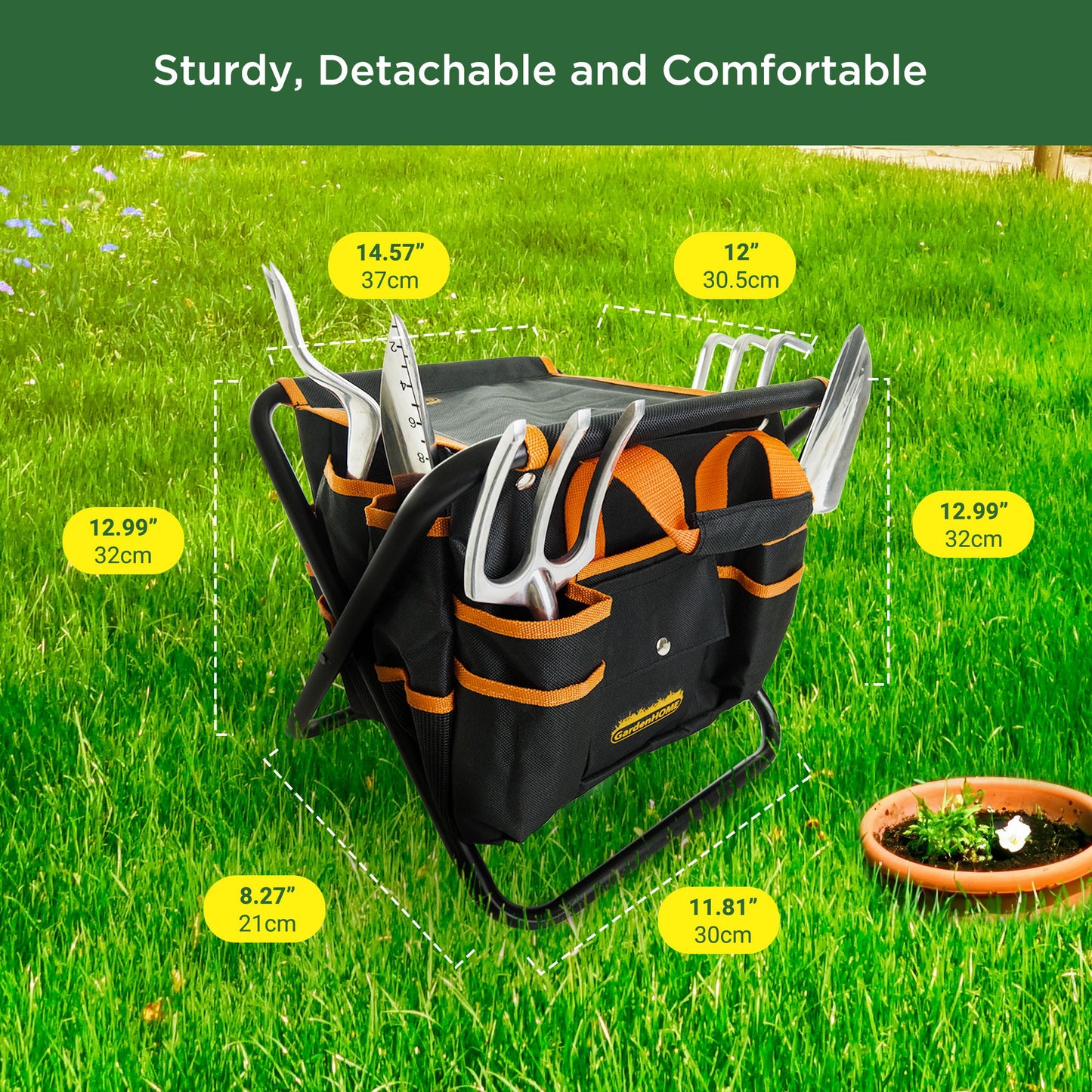 GardenHOME Garden Tool Set, 7 Piece Gardening Tool Set with Heavy Duty Folding Stool and Removable Garden Tool Bag (EU)