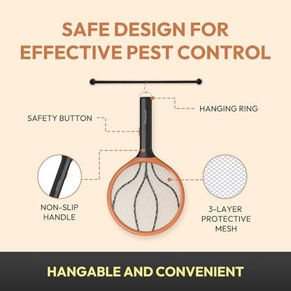 ASPECTEK Electric Insect Racket, 2 PCS Electric Mosquito Swatter 3000V Rechargeable with Stable Base Against Mosquitoes Flies Flying Insects, Energy Saving (EU)