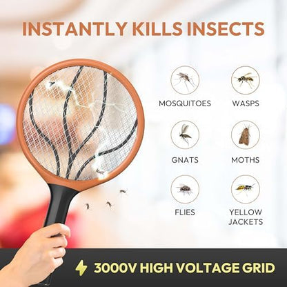 ASPECTEK Electric Insect Racket, 2 PCS Electric Mosquito Swatter 3000V Rechargeable with Stable Base Against Mosquitoes Flies Flying Insects, Energy Saving (EU)