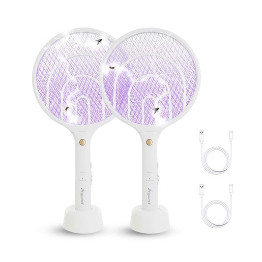 Aspectek 2 Packs Electric Mosquito Raquette 3000 V, Rechargeable Insect Tiller for Indoor and Outdoor Use, USB Charging Cable