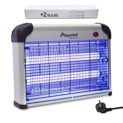 ASPECTEK 20W UV Electric Fly Killer Lamp - Indoor Electric Fly Insect Killer - Mosquito Repellent - Wasps, Gnats, Chemical-Free - 2 Replacement Bulbs (EU)