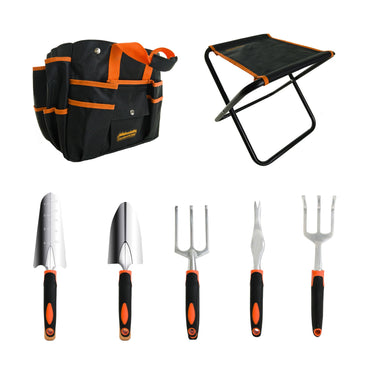 GardenHOME Garden Tool Set, 7 Piece Gardening Tool Set with Heavy Duty Folding Stool and Removable Garden Tool Bag (EU)