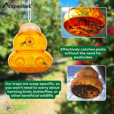Wasp Trap 2 Pcs, Effective Bee and Wasp Nest Killer traps for Outdoor-Indoor, Yellow Jacket Traps, Bee trap, Hornet Trap, Lightweight Wasps Catcher, Hourglass-Shaped ASPECTEK Fly control (EU)