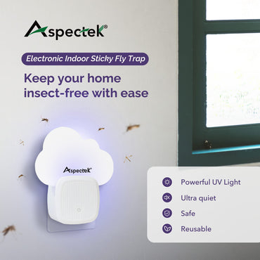 Aspectek Blue Light Plug In Light Indoor Trap Sticker, Odourless, Quiet, No Chemicals, with 12 Packs of Adhesive Pads, White (2 Pack) (EU)