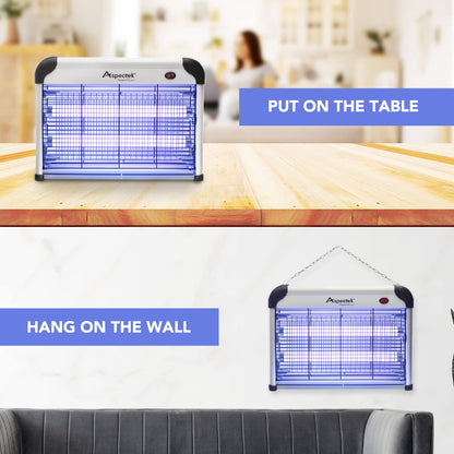 ASPECTEK 20W UV Electric Fly Killer Lamp - Indoor Electric Fly Insect Killer - Mosquito Repellent - Wasps, Gnats, Chemical-Free - 2 Replacement Bulbs (EU)