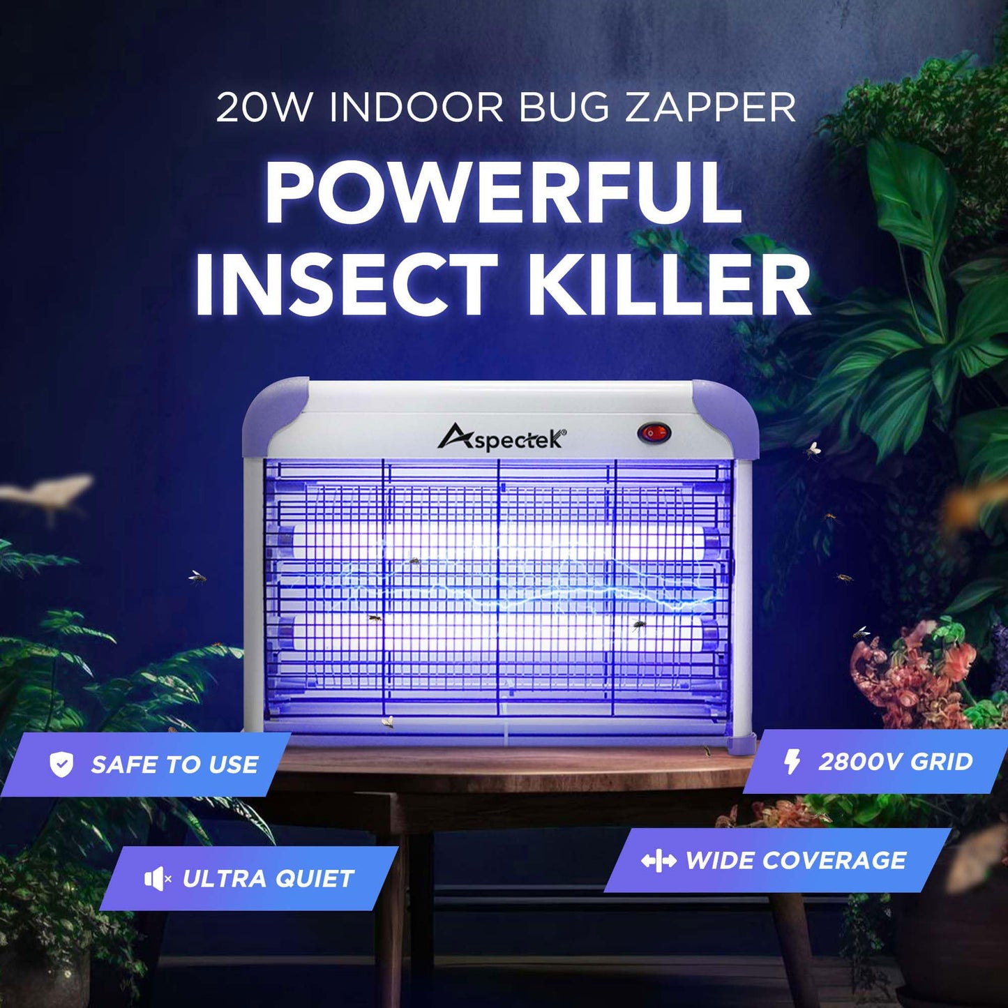 ASPECTEK Upgraded Electric Zapper 20W Insect Killer Insect Killer Mosquito Fly Moth Wasp Indoor Insect Repellent (Includes 2 Free Spare Bulbs) (EU)