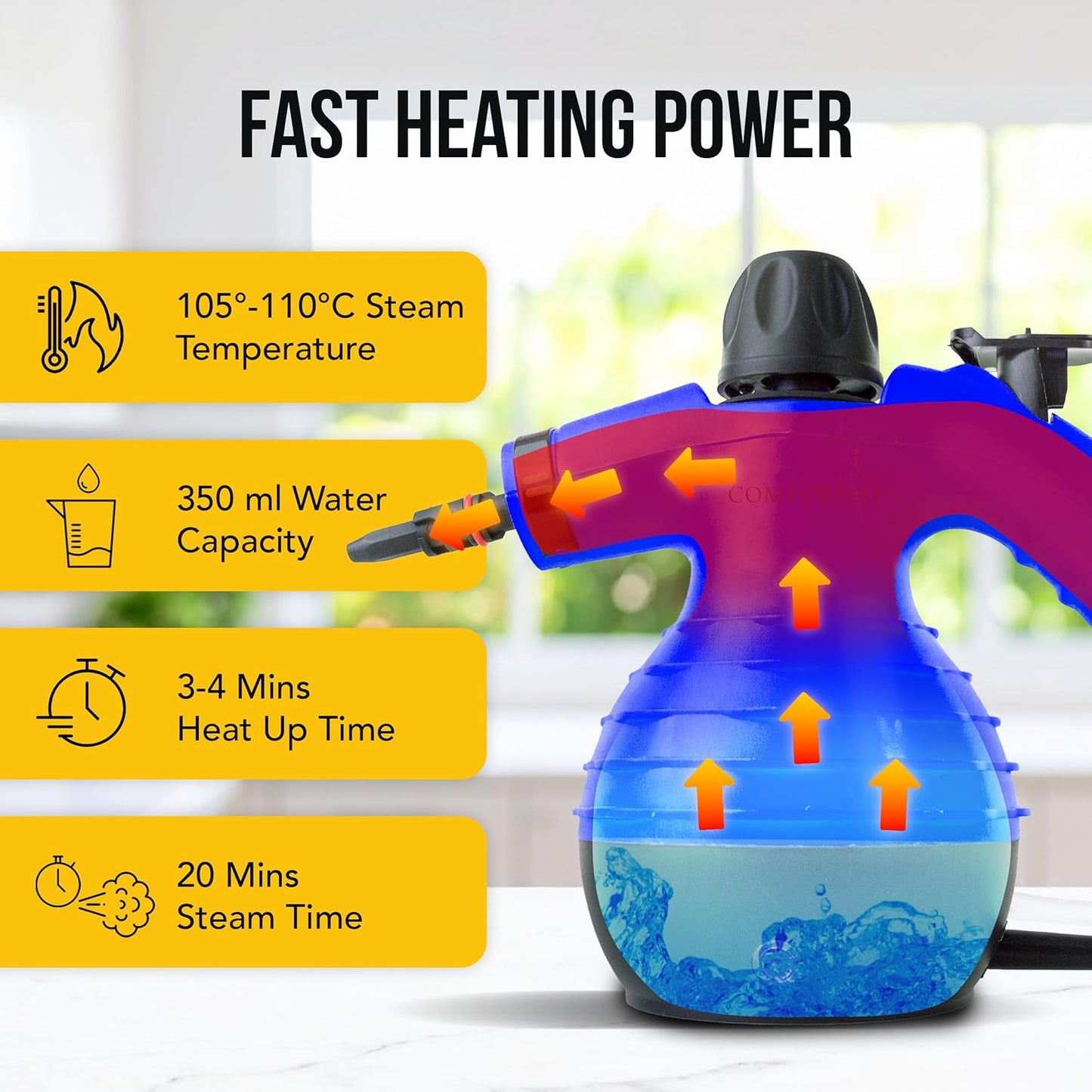 Comforday Multi-Purpose steam cleaner handheld with 9-Piece Accessories, Perfect for Stain Removal, Curtains, Car Seats, Floor, Bathroom  (UK)